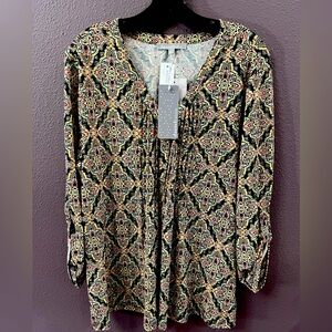 Daniel Rainn XL Tykina Pleated Split Neck Top NEW